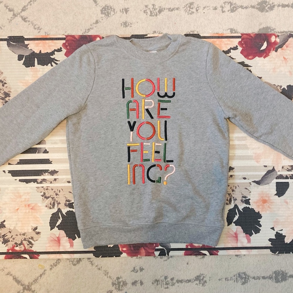 100% Cotton Grey Embroidered Crewneck Sweater Motivational Lifestyle Positive